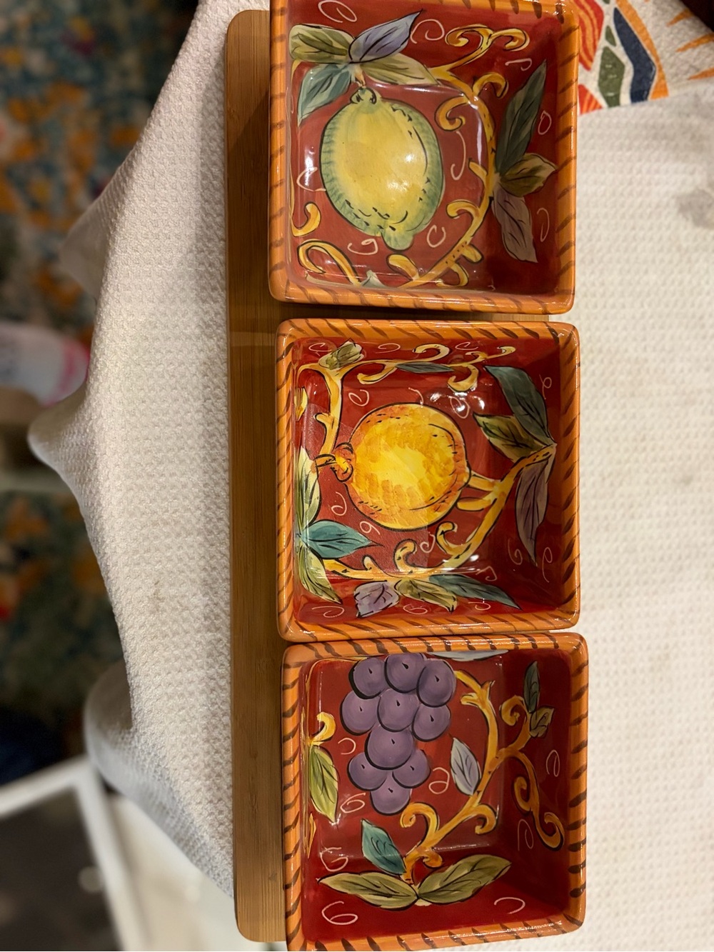 Hand-Painted Ceramic Bowls - Citrus & Grape Design